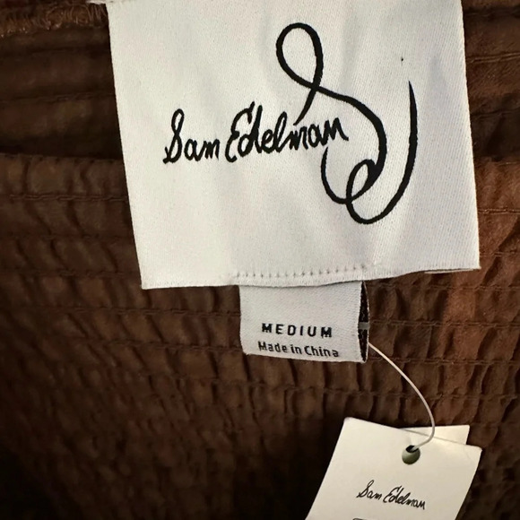 Sam Edelman SMOCKED SLIT-FRONT HALTER MIDI DRESS floral beige and brown sz med - Picture 7 of 9